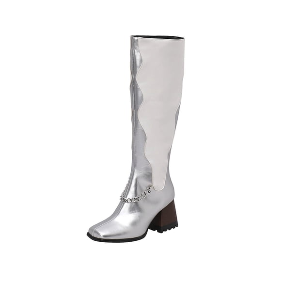 Pisexur Cowboy Boot for Women - Western Style Embroidered Wide Calf Cowgirl Boot with Pointed Toe Chunky Heel Fashion Retro High Boot and Side Zipper Pull-On