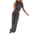 thumbnail image 1 of Ensembles de Printemps pour Femmes 2024 Ensemble Jupe 2 Pcs pour Femmes Ensemble de Vêtements Femme Col Rond Manches Courtes Hauts Pantalons Ensembles Pantalons Style Pantalon S_6 Survêtements pour Femmes Gris Foncé m, 1 of 5