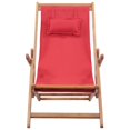 thumbnail image 2 of vidaXL Chaise de Plage Pliante Tissu et Cadre en Bois Rouge, 2 of 5