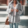 thumbnail image 1 of Mikilon Women Plus Size Winter Warm Loose Plush Zip Hooded Jacket Coat, 1 of 5
