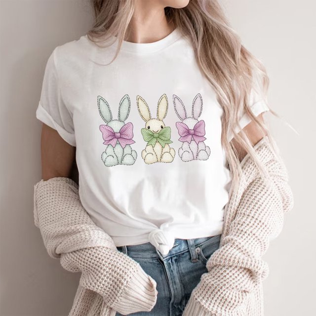 Weiqiqre Women's Tops Happy Easter T Shirt Easter Bunny Shirt Cute Rabbit Graphic Tee Gift Spring Tees Tops