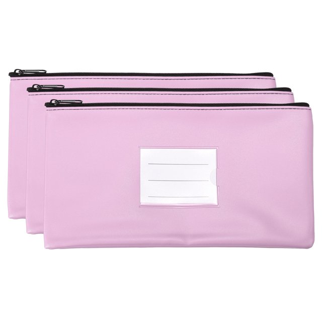 Unique Bargains Zipper Leatherette Money Deposit Bags with Clear Window, Purple, 3 Pack