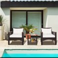 thumbnail image 2 of Costway 3PCS Patio Rattan Furniture Set Acacia Wood Table Top W/Shelf Cushioned, 2 of 10