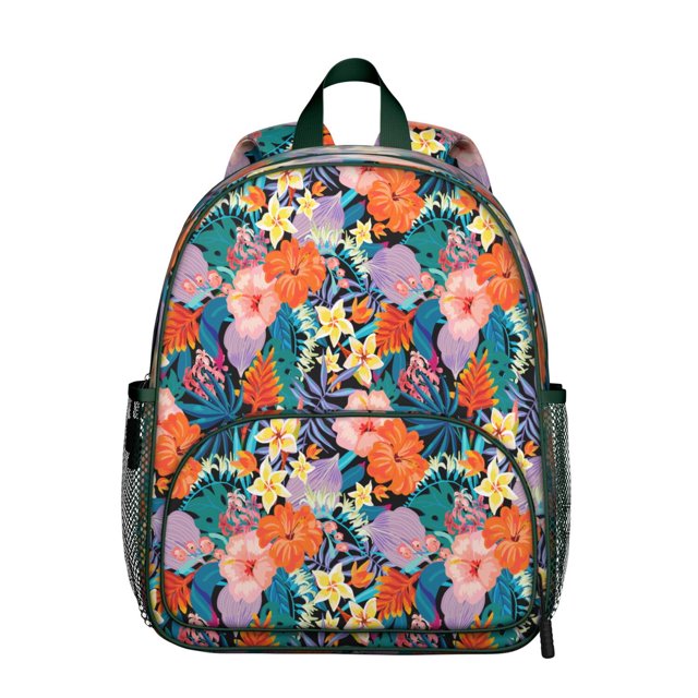 Watercolor Flower Pattern Students Backpack - Artistic Floral and Hummingbird Illustration, Lightweight and Comfortable for School and Outdoor Activities