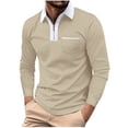 thumbnail image 2 of RXIRUCGD Hommes Couleur Unie Poche Manches Longues Col Rabattable Mode Chemise de Balle de Golf Hauts, Kaki, Taille : 3TG, 2 of 6