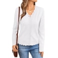 thumbnail image 3 of Women Cardigan Sweaters Long Sleeve Casual Light-Weight Button Down V-Neck Fall Sweater White L, 3 of 9