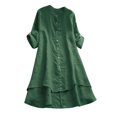 thumbnail image 1 of Pompotops Chemise Longue Décontractée d'Été pour Femmes, Col Rond, Ample, Couleur Unie, Boutonnée, Manches Longues, Blouse, Liquidation, 1 of 7
