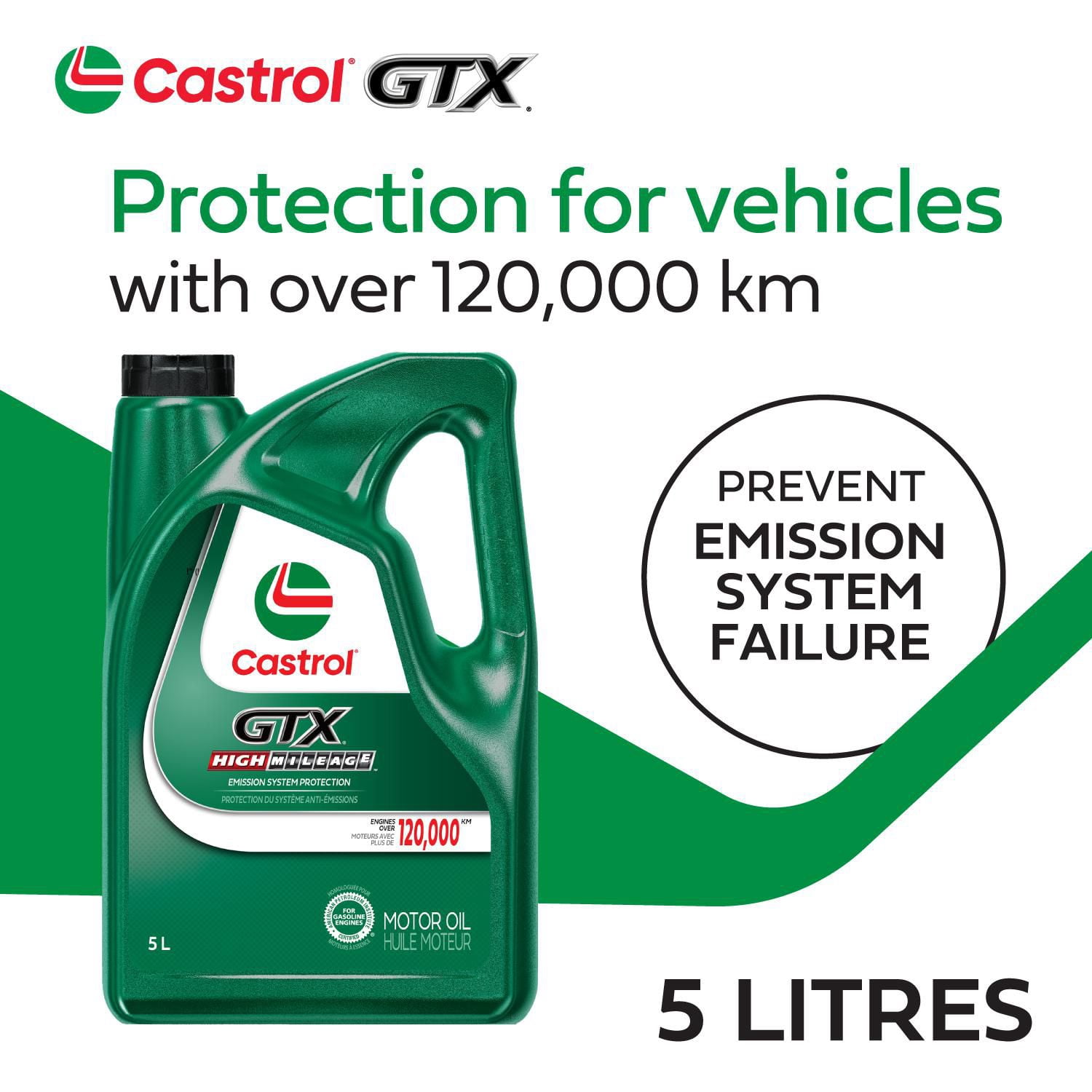 Huile à moteurs 5W30 GTX de Castrol à kilométrage élevé 1 l