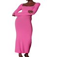 thumbnail image 2 of Women Long Bodycon Dress Solid Color Knitted Ribbed Square Neck Long Sleeve Dress Spring Fall Party Club Skinny Dress, 2 of 5