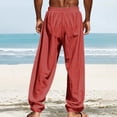 thumbnail image 4 of Red Mens Lounge Pants for Man Spandex Faux Linen Ruched Paperbag Straight Leg Elastic Waist Basic Long Leg Fall Summer 2025 Clothes Fashion Country Concert Y2K S, 4 of 7