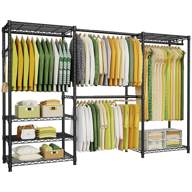 Ulif E1 Max Portant à Vêtements Robuste pour Garde-Robe, Rangement de Vêtements Autoportant en Métal Ajustable et Extensible avec 4 Tringles, Garde-Robe Facile à Assembler, Blcak