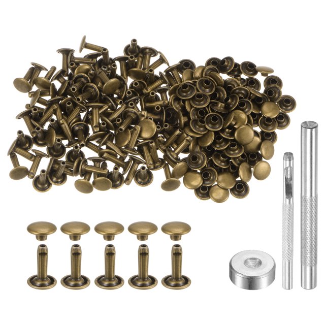 Unique Bargains 100 Ensembles Rivets en Cuir 12 x 9mm Métal avec 3 Outils Setter, Bronze