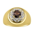 thumbnail image 1 of RYLOS Men's Rings Yellow Gold Plated Silver Designer Gypsy 7MM Round Gemstone & Diamond Ring Smoky Quartz June  Size 9, 1 of 6