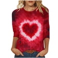 thumbnail image 2 of Mareep T-shirt P-2TG pour Femmes Mode T-shirt Décontracté pour Femmes à Imprimé Col Rond Manches 3/4 Haut Blouse Cadeau de la Saint-Valentin, 2 of 5