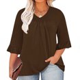 thumbnail image 2 of Timegard Hauts Grande Taille pour Femmes Col en V Froncé à Volants Manches 3/4 T-Shirts Confortables Décontractés Amples, 2 of 5
