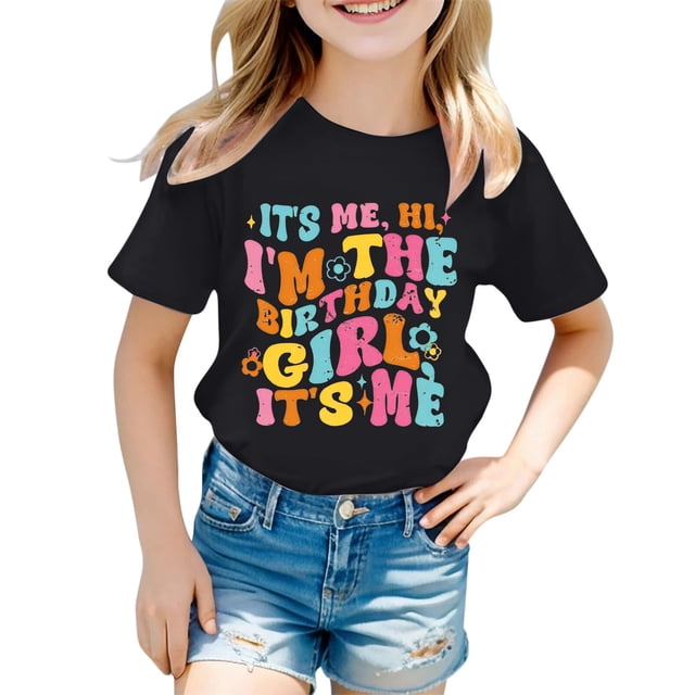 MEZZALL T-Shirt Décontracté à Lettres pour Filles, Col Rond, Manches Courtes, Coloré, 4-5 Ans