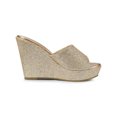 thumbnail image 3 of BLISSFUL STEP Sandales à Talon Compensé à Paillettes pour Femmes, Mules à Plateforme à Bout Ouvert, Or 7,5, 3 of 7