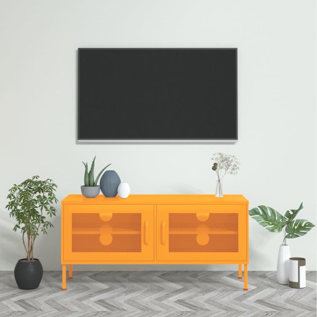 vidaXL Meuble TV - Acier Jaune Moutarde, 105x35x50 cm