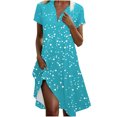 thumbnail image 1 of VEKDONE Robe Ample et Confortable pour Femmes à Pois, Col en V, Manches Courtes, Bleu Ciel, G, 1 of 6