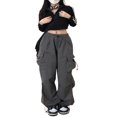 thumbnail image 2 of Ladies Cargo Pants  Solid Loose Trousers with Elastic Waistband and Pockets, 2 of 9