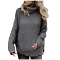 thumbnail image 1 of IROINID Women's Turtleneck Pullover Sweater Solid Color Loose Mid-Length Long Sleeve Thick Line Sweater, 1 of 7