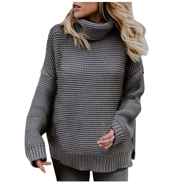 IROINID Women's Turtleneck Pullover Sweater Solid Color Loose Mid-Length Long Sleeve Thick Line Sweater