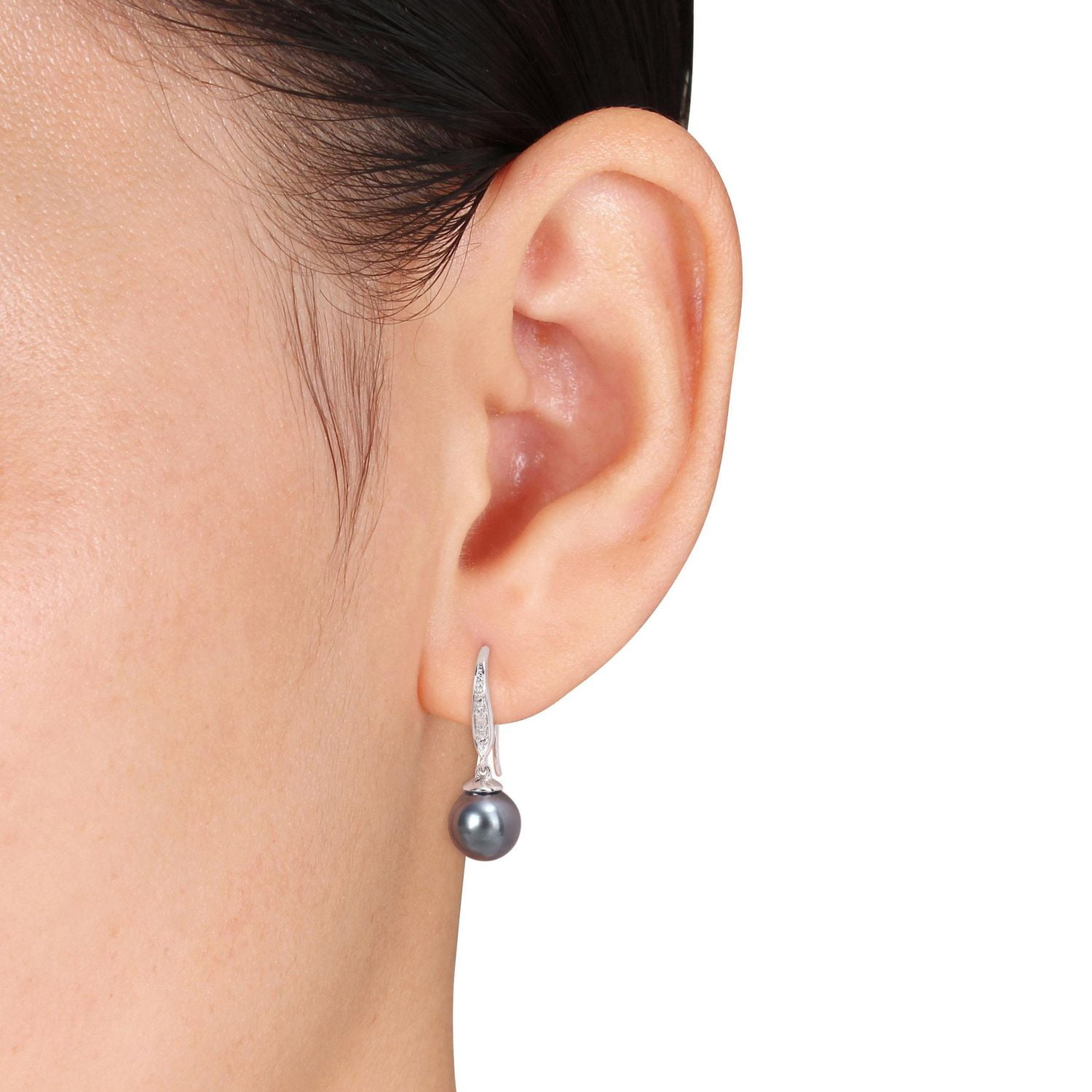 Boucles d'oreilles Miabella en argent sterling avec perles culture Tahiti et accents de diamants