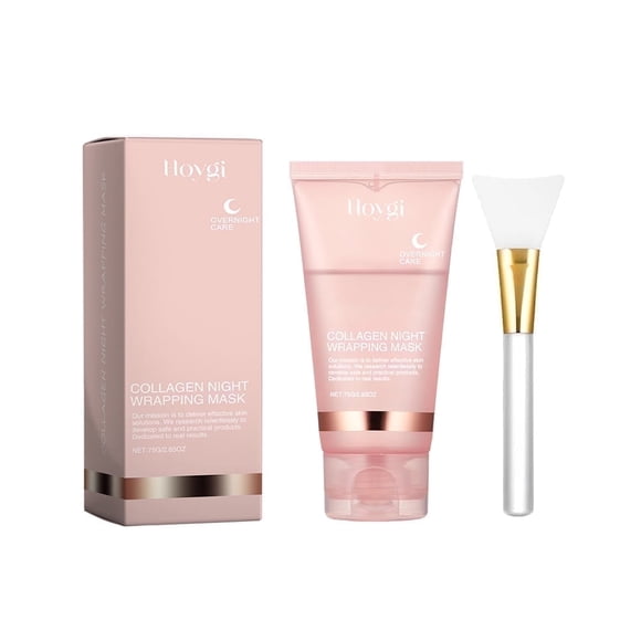 Collagen Overnight Peel-Off Face Mask with Applicator Brush – Hydrating Sleeping Mask with Hydrolyzed Collagen – Overnight Facial Mask for Smoother-Looking Skin – 2.65 oz