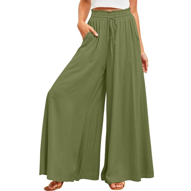 Women Oversized Pants Solid Color Ladies Casual Pants Boho Style Vacation Outfit