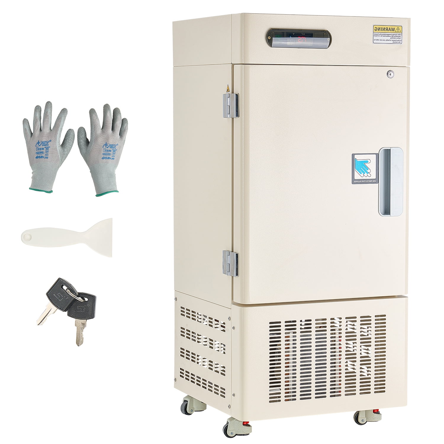 KFFKFF Ultra Low Temperature Freezer, 28 L, −40℉ to −123℉ Adjustable Temp Range, with Rollers and Digital Display, 304 Stainless Steel Liner