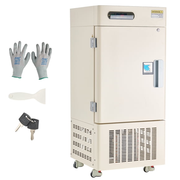 KFFKFF Ultra Low Temperature Freezer, 28 L, −40℉ to −123℉ Adjustable Temp Range, with Rollers and Digital Display, 304 Stainless Steel Liner