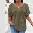 thumbnail image 1 of Offres jusqu'à 70 % de Réduction! Hauts d'Été pour Femmes 2024 Grande Taille Mode Printemps/ Couleur Unie Col Rond Manches Courtes Chemise Décontractée Cadeau pour Femmes en Solde, 1 of 4