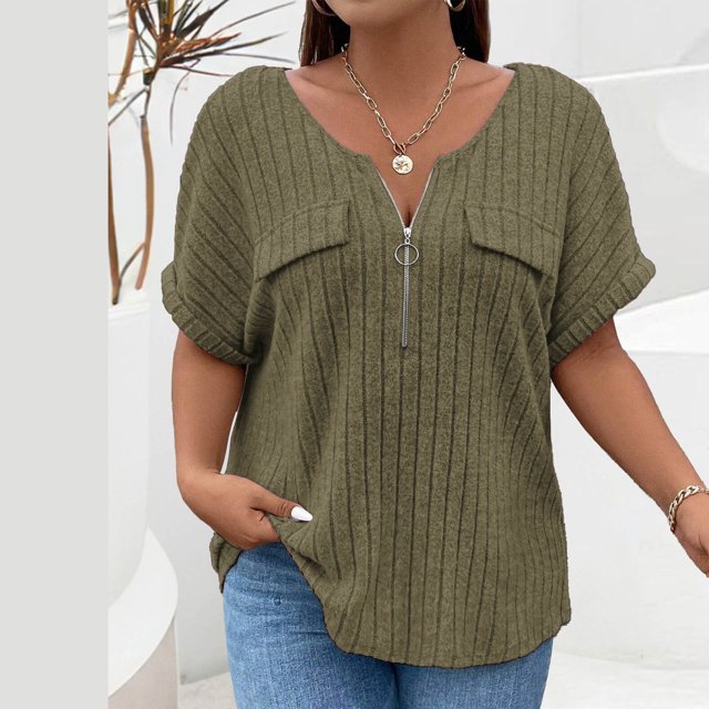 Offres jusqu'à 70 % de Réduction! Hauts d'Été pour Femmes 2024 Grande Taille Mode Printemps/ Couleur Unie Col Rond Manches Courtes Chemise Décontractée Cadeau pour Femmes en Solde