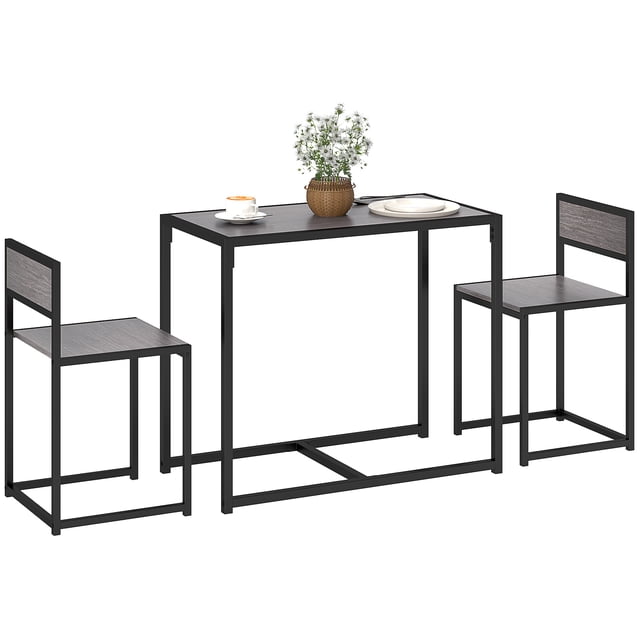 HOMCOM Ensemble de Salle à Manger Industriel pour 2, Ensemble de Salle à Manger Gris 3 Pcs avec une Table Rectangulaire et Deux Chaises Assorties à Dossier Bas. Fabriqué en MDF Résistant aux Rayures et en Acier Enduit de Poudre, le design compact Est Idéal pour les Petites Cuisines, les Studios Ou les Espaces de Salle à Manger Modernes. les Chaises Se Rentrent Bien sous la Table pour une Commodité Gain de Place.
