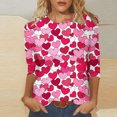 thumbnail image 2 of Penkiiy Chemises de la Saint-Valentin pour Femmes Décontractées Manches 3/4 Col Rond Blouses Imprimé Mignon Tuniques Tops 2025 2TG Multicolore, 2 of 5