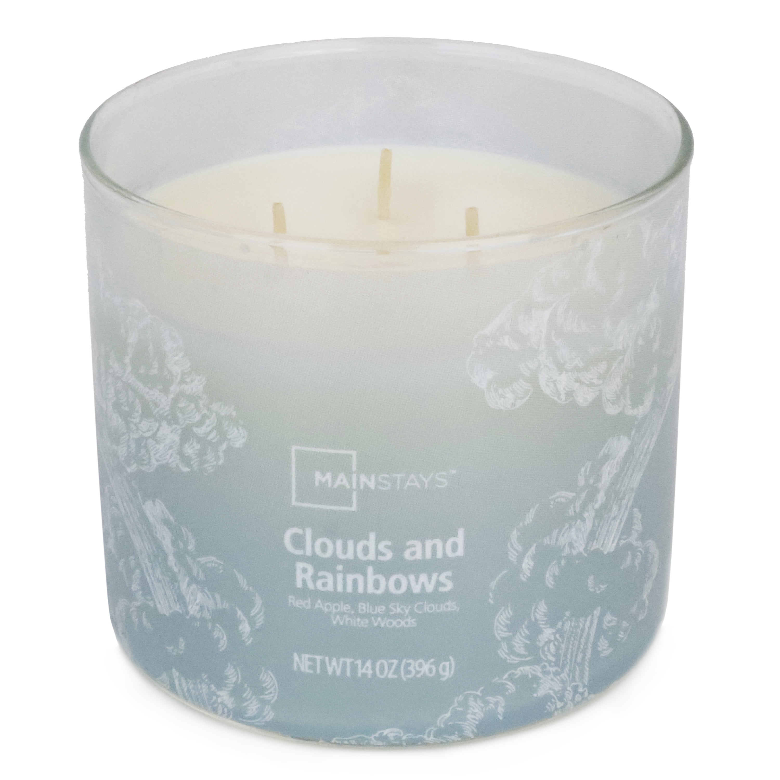 Bougie parfumée Mainstays à 3 mèches, enveloppée texturée Nuages et arcs-en-ciel, 14 oz