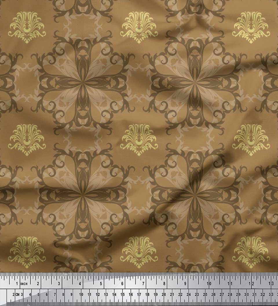 Soimoi Rayon Crepe Fabric Filigree Damask Print Fabric by the Yard 46 Inch Wide