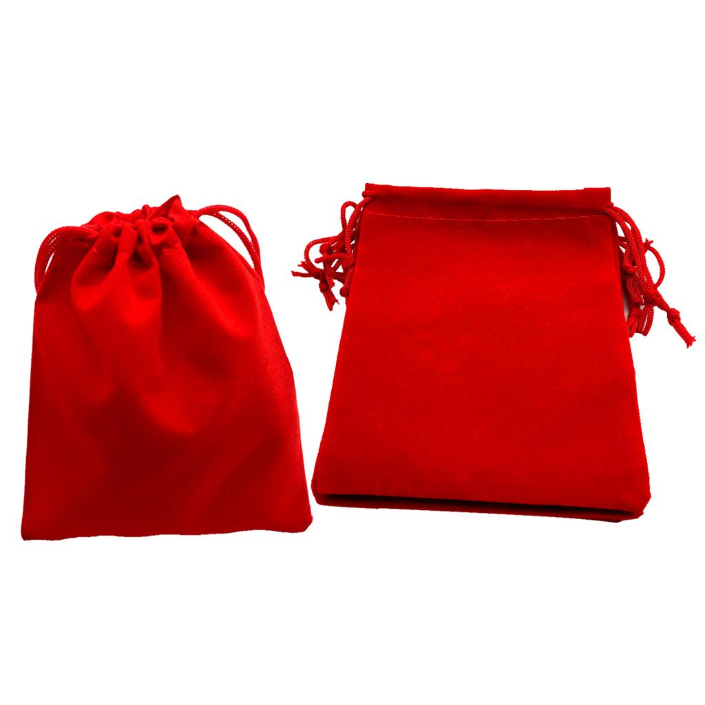 50 Pcs Petites Pochettes en Velours avec Cordon, Cadeaux - Rouge