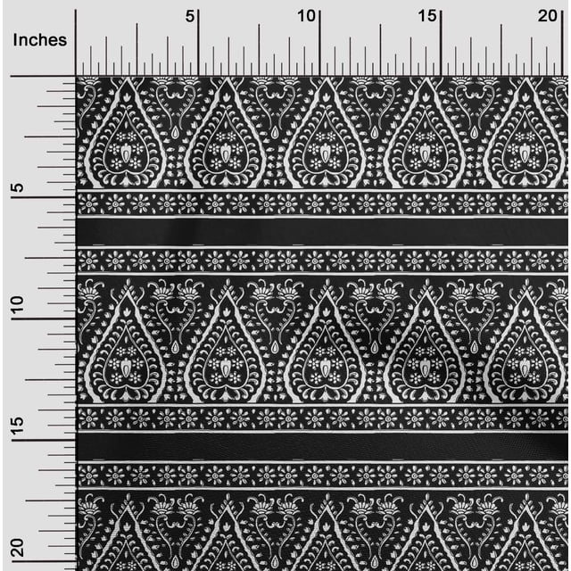 oneOone Polyester Lycra Fabric Stripe|Leaves & Floral Block Printed Fabric 1 Yard 56 Inch Wide