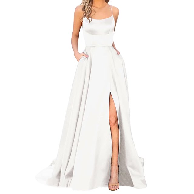 Ketyyh-chn99 Robes pour Femmes Robes de Soirée Formelles pour Mariage Col en V Manches Courtes Robe de Soirée Élégante Robe Maxi de Fête Blanche,m