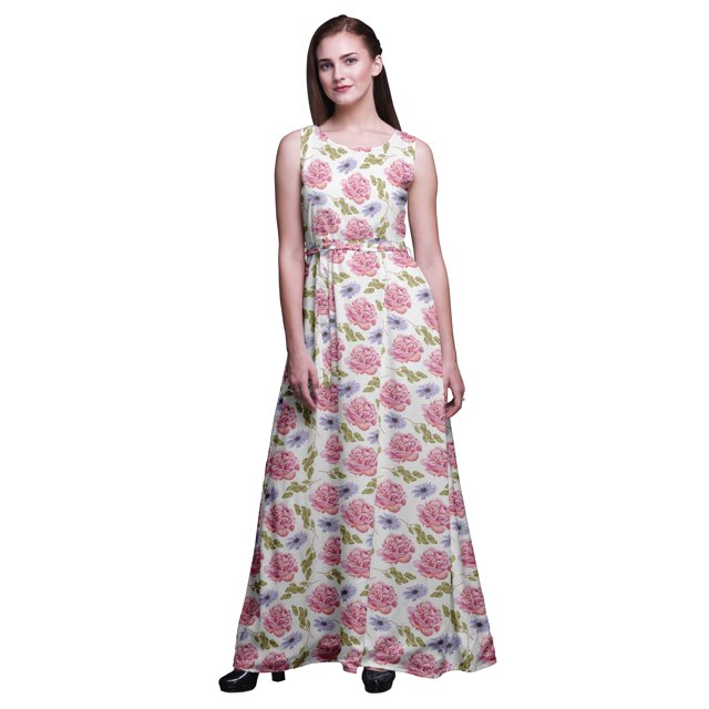 Bimba Robe Longue Sans Manches à Imprimé Floral pour Femmes Style Chic Maxi-Robe-Petit