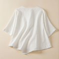 thumbnail image 4 of Meichang Chemises en Lin à Broderie Florale pour Femmes Manches 3/4 Col Rond Boutons Hauts Babydoll Blouses Rétro Coupe Ample T-Shirts Fluides Haut Décontracté d'Été, 4 of 4