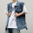 thumbnail image 2 of Birdeem Vestes pour Hommes Hommes Couleur Unie Moto Col Rabattu Denim Punk Veste Sans Manches, 2 of 12