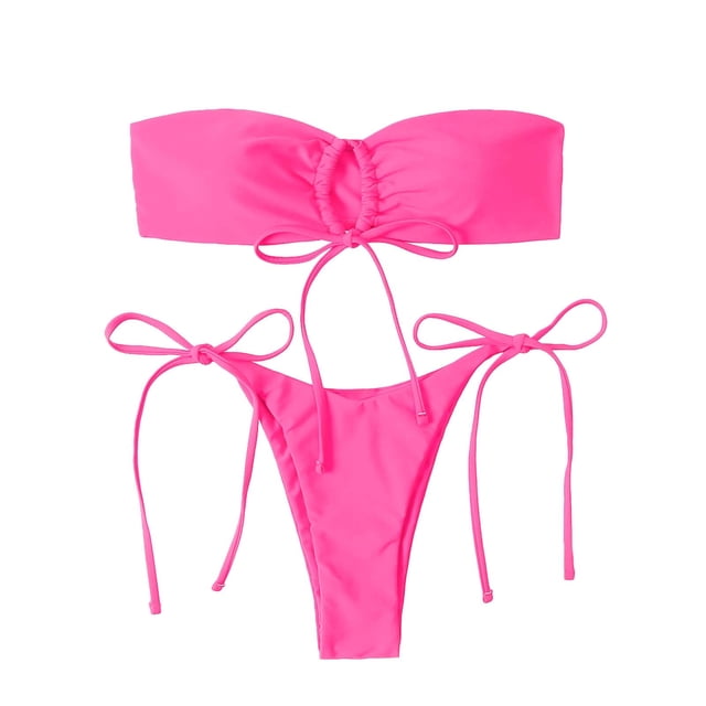 Bigersell Bikini pour Femmes Hauts Tube pour Dames Bikini Fendu avec Coussinet de Poitrine Sans Armature Femme String Bikini, Style 4881, L