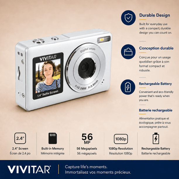 Vivitar PopSnap Duo 56MP Digital Camera Digital Zoom with Dual