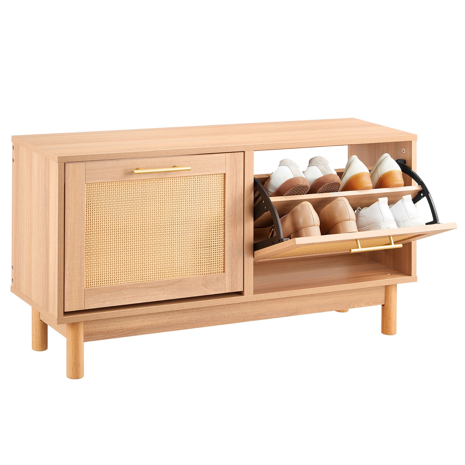 VEVOR Entryway Shoe Storage Bench 39.4x11.8x20.9Inch Rattan-Like Rack with Flip Drawer