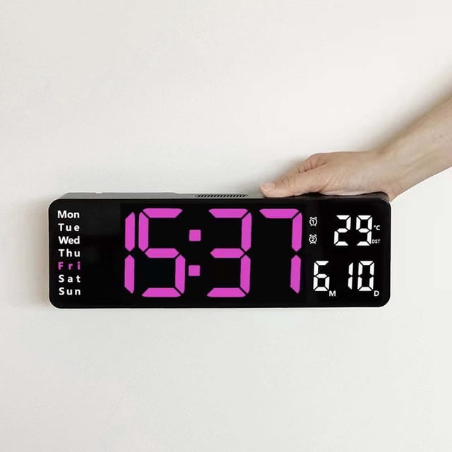 Meitianfacai 13 Inch Large Digital Clock With Temperature Date Auto DST Night Light Auto Brightness Dimmer
