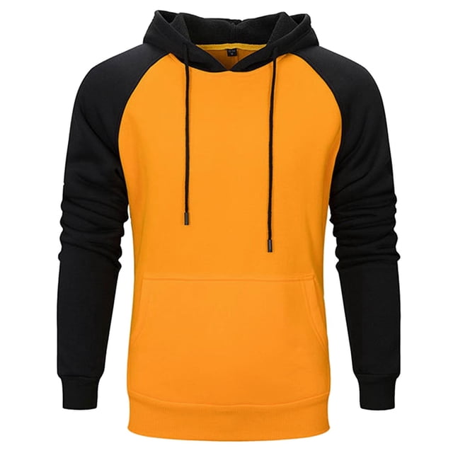 Men Hoodies Color Block Patchwork Blend Fleece Pullover Kanga Pocket Sweatshirts