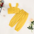 thumbnail image 3 of Toddler Baby Girl Solid Color Ruffle Sleeveless Button Down Halter Tank Crop Tops and Pants Outfits Yellow 1-2 Years, 3 of 6