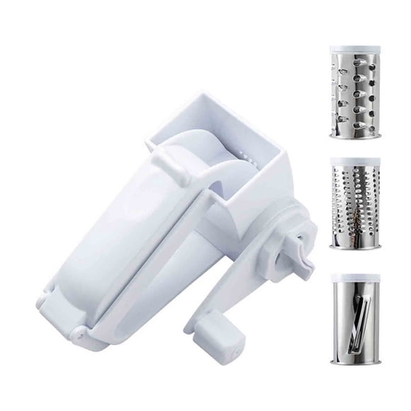 Qonioi Hand Crank Rotary Cheese Grater, Manual Kitchen Grater for Cheese Vegetables Chocolate, Multifunctional Food Grinder with 3 Blades for Home Cooking